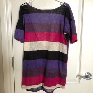 Striped light weight long sweater with low back.